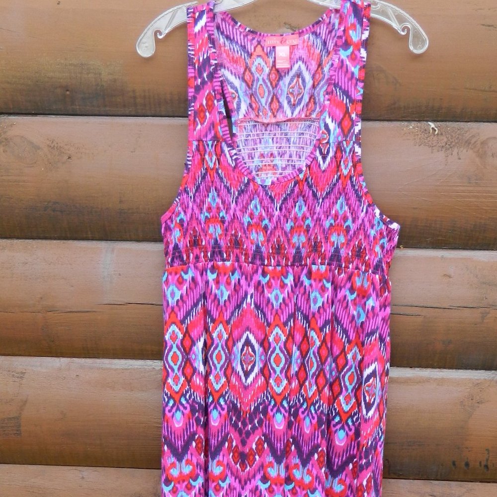 Mix & Co. Women Size XL~ Multi-Color Ikat Print Maxi Summer Sun Dress